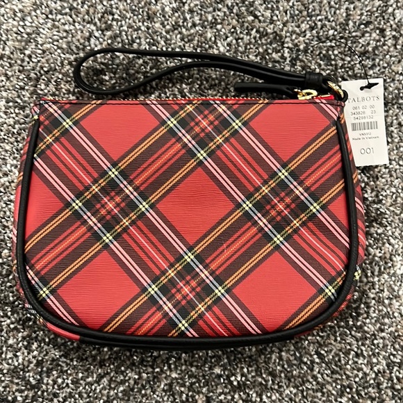 Talbots Handbags - NWT Talbots Red Saffiano Plaid Tartan Wristlet Bag